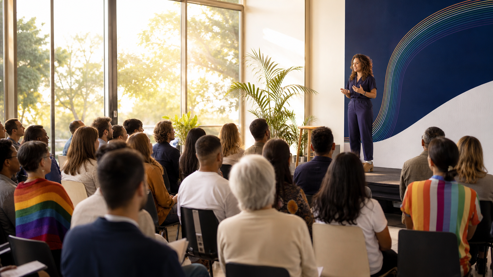 A local speaker introducing ideas to a diverse morning audience